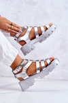 Leather Sandals With Straps Silver Minorite