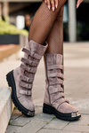 Leather High Boots with Straps  Dark Beige Elnatea