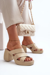 Zazoo 40373 Leather Sandals with Block Heel Beige
