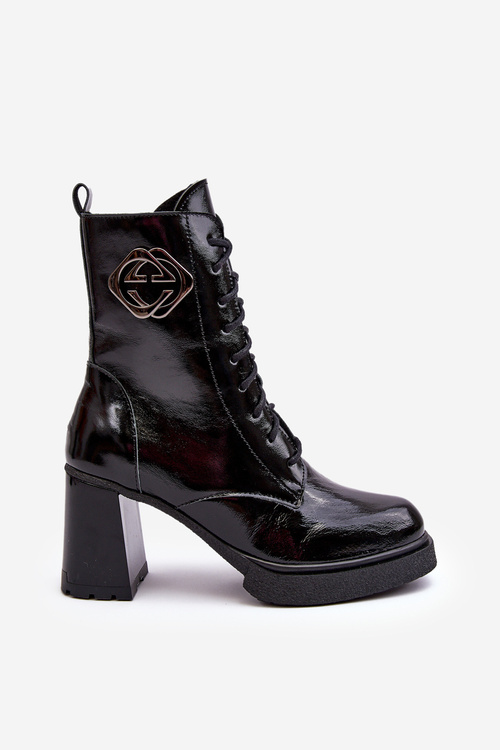 Women's Leather High Boots On Heel Black Lemar Danel