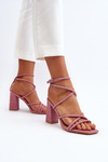 Pink Strappy Sandals with Block Heel Herfiana