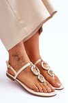 Leather Flat Heel Flip Flops Beige Keep Going