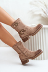 Womens Low Heel Boots With Buckles Dark Beige Zudra