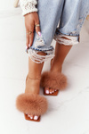 Leather Slippers With Eco Fur Camel Love You So