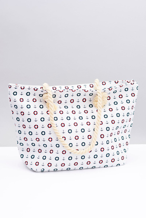 Women's White Large Navy Beach Handbag