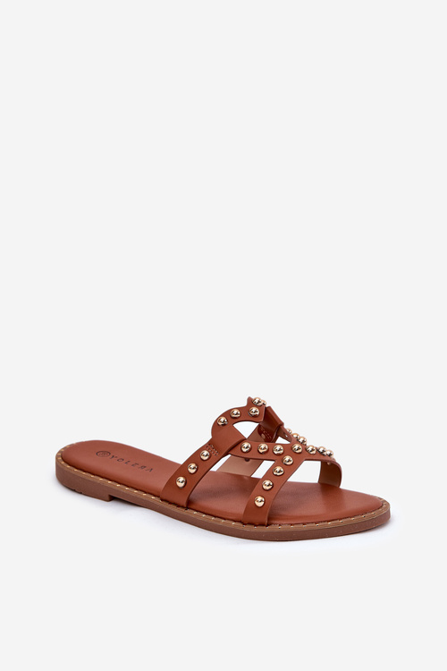 Decorated Flat Women's Sandals Camel Adivrae