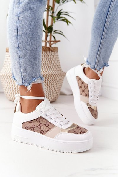 Women's Sport Shoes Sneakers On A Platform White-Gold Allisone