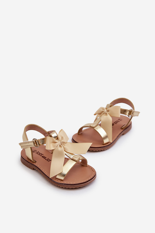 Children's Sandals With Bow and Velcro Golden Joratia