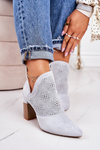 Openwork Boots On A Block Heel Light Grey Michelle