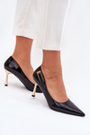 Lacquered Stiletto Heels With Golden Buckle Black Mivira