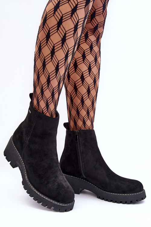 Suede Flat Heel Boots with Padded Insoles Black Neafgi