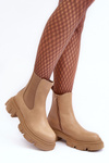 Leather Ankle Boots on Flat Heel and Platform Beige Solita
