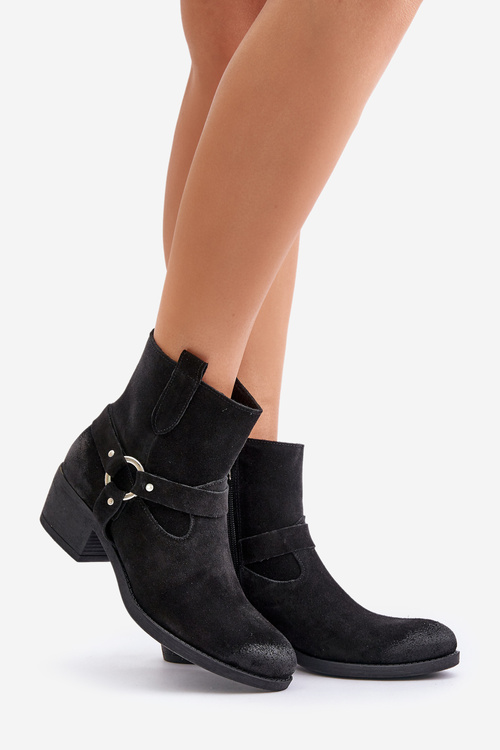 Suede insulated ankle boots with heels black Zazoo 60477