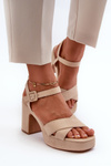 Women's Sandals in Faux Suede with Block Heel and Platform in Light Beige Sakane