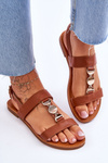 Women's Flat Sandals With A Decorative Belt Brown Berry