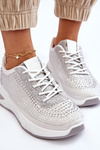 Sneakersy Damskie Cyrkonie Białe Raiden