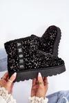 Women's Snow Boots On Platform Embellished With Rhinestones Black Silmo