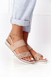 Suede Sandals With Cubic Zirconia Beige Cora