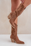 Perforated Cowboy Ankle Boots On Heel Brown Salive