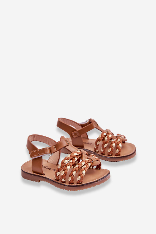 Children's Velcro Sandals With Stripes Brown Sammy