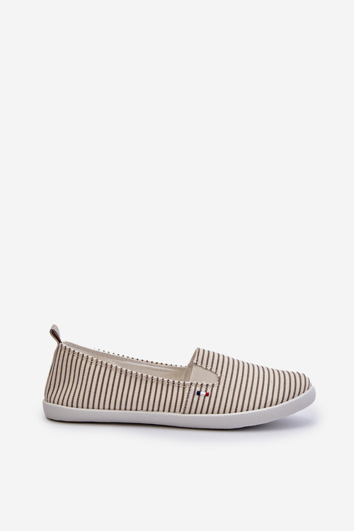 Women's Striped Slip-On Sneakers in Beige Pazaria