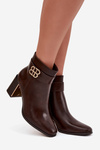 Women's Ankle Boots On Heel With Strap And Gold Detail Chocolate Galinne