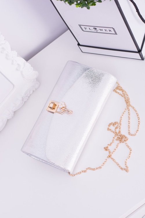 Silver Clutch Bag Gold Chain Padlock Latch