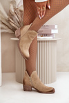Zazoo 60475 Suede Ankle Boots Women Low Heel Insulated Beige