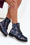 Women's Insulated Boots with Flower Pattern Artiker 57C1052 Navy Blue
