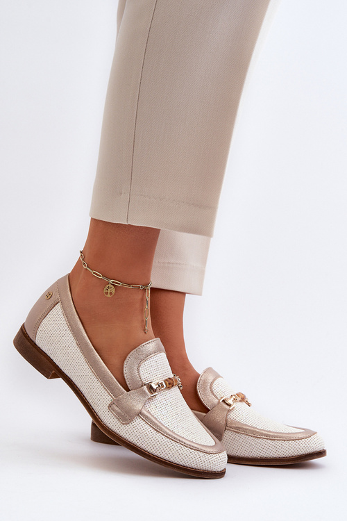 Leather Moccasins With Gold Ornament Maciejka 06442-25 Gold