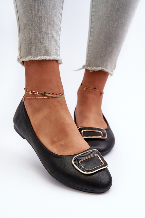 Black Eco Leather Ballerinas with Decoration Enicoria