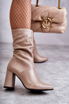 Leather Boots On High Heel Laura Messi 2560 Beige