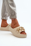 Women's Foam Slides with Decorations on Thick Sole Light Beige Bremavia