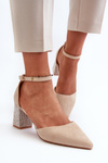 Court shoes in faux suede on embellished stiletto beige Anlitela
