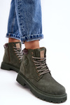 Leather Lined Fur-Trimmed Boots Dark Green Felizia