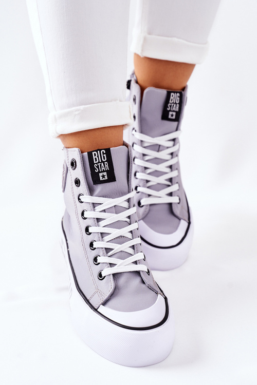 Trampki Wysokie Platforma Suwak Big Star Szare II274016