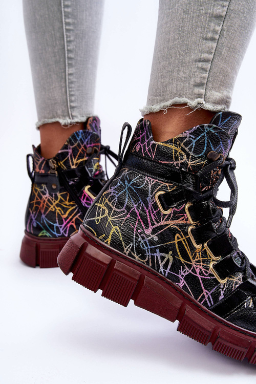 Leather Flat Lace-up Boots Maciejka 06158-01 Black