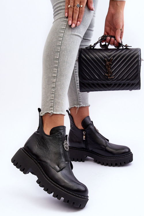 Women's Leather Boots with Ornament Black Lusanna