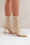 Fabric Stiletto Boots Light Beige Amune