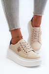Beige Women's Leather Platform Sneakers Pernalia