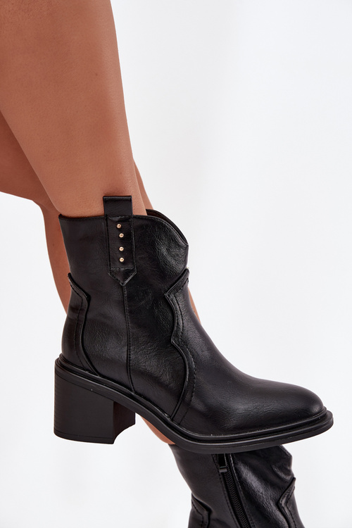 Women's ankle boots with chunky heel made of eco leather black Iverly