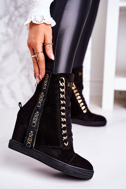 Women’s Suede Wedge Sneakers With Ribbon BOOCI 2222/543/z Black