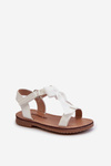 White Kids' Patent Sandals with Bow and Velcro Strap Joratia