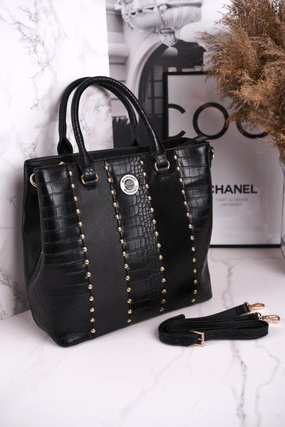 Elegancka Czarna Torebka MONNARI BAG4590-020 Print Zwierzęcy