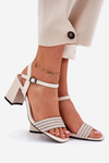Women's Sandals On Heel With Zirconia And Braid Beige Vinceza 62228