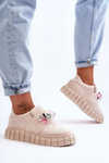 Buty Sportowe Półbuty Modne Wsuwane Ozdoba Beżowe Desire NB615