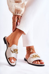 Fashionable Slippers With A Chain On A Flat Heel Gold Finess