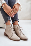 Leather Ankle Boots With Flat Heel Beige Zazoo 2964