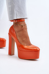 Orange Ninames Patent Leather Pumps on Chunky Platform and Heel