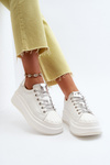 Sneakersy Damskie Na Platformie Skóra Naturalna Białe GOE NN2N4033
